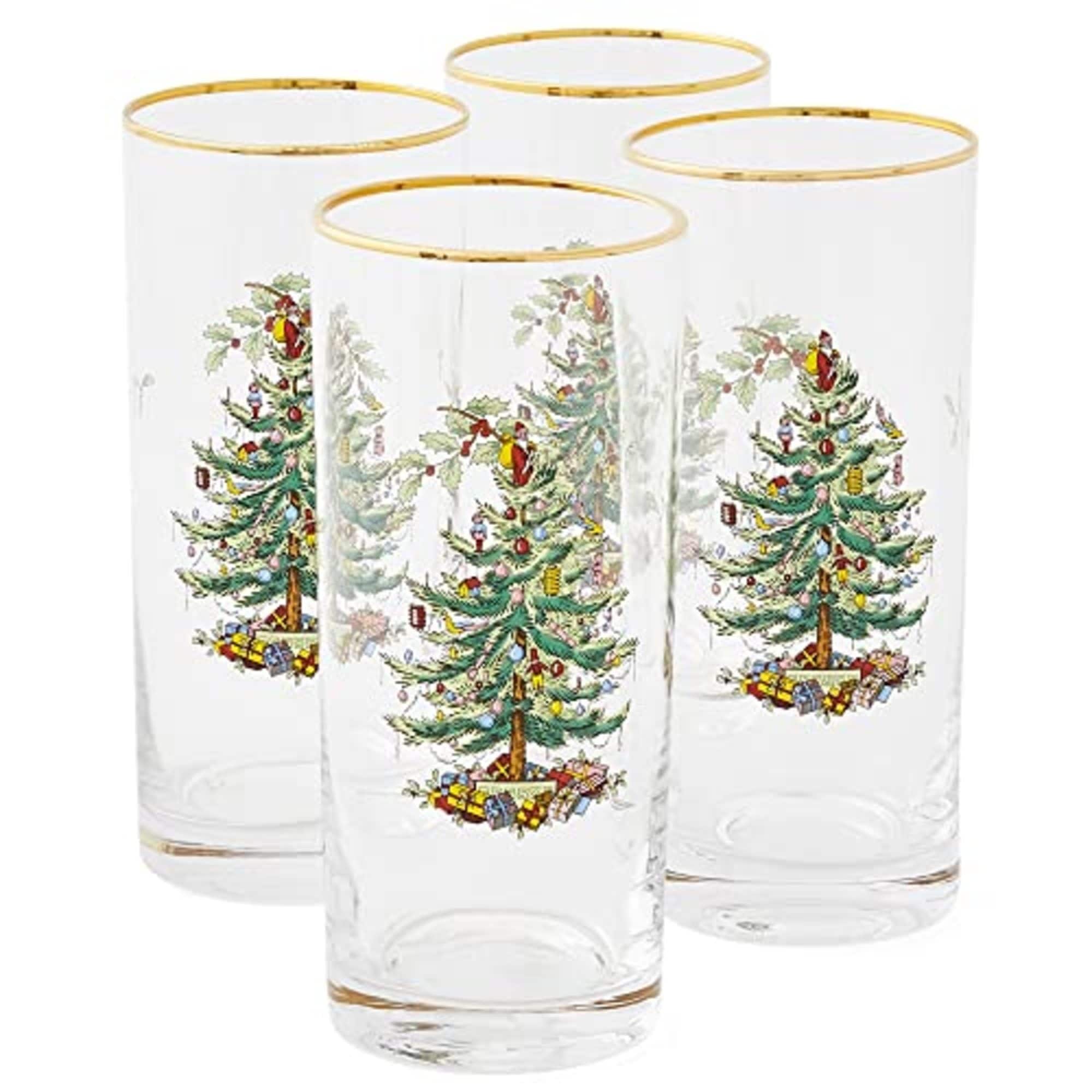 Spode Set of 4 Christmas Tree Highball Glasses - 2.75" D x 6.3" H