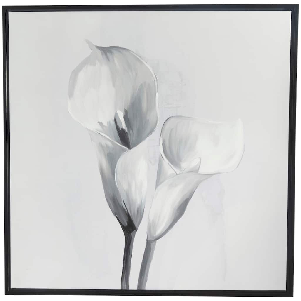 Canvas Floral Shaded Tulip Framed Wall Art with Black Frame - White - Roche River Decor