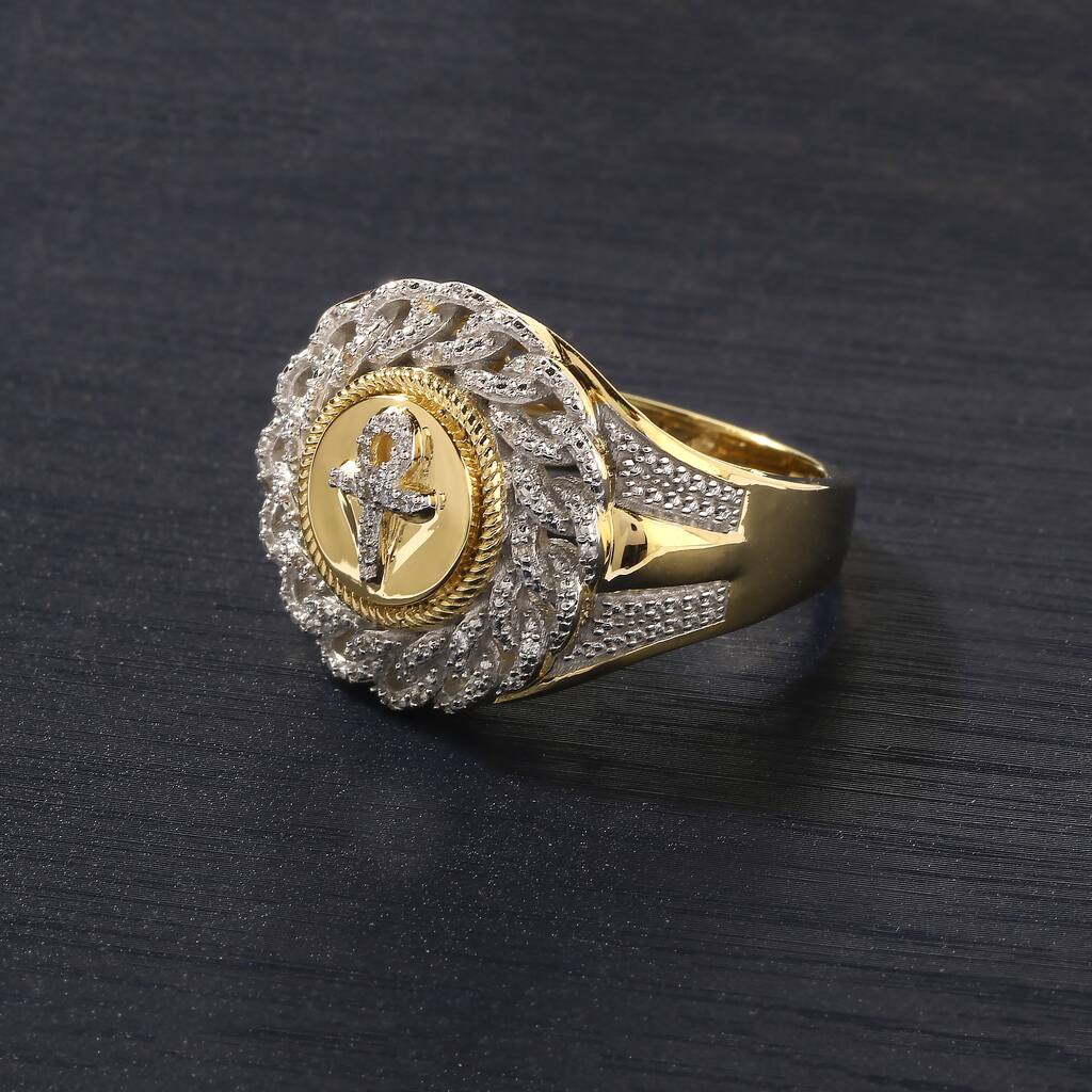 1/10ct TDW Diamond Ankh Cuban Ring in 10K Gold for Men