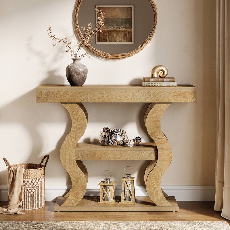 Console Table for Entryway, 3-Tier Wood Sofa Table with Storage Shelves for Living Room, Hallway, Foyer, Entrance