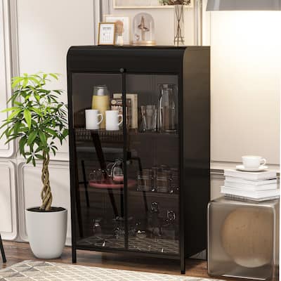 Metal Storage Cabinet Buffet with Glass Doors