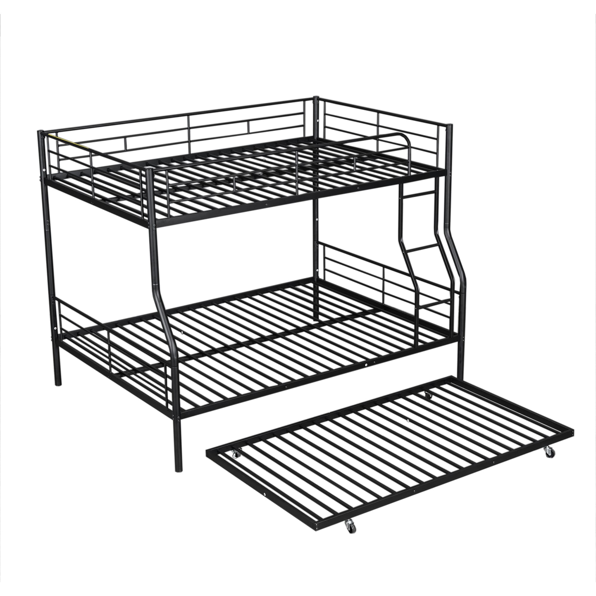 Black Full XL Over Queen Metal Bunk Bed with Trundle & Able to Split