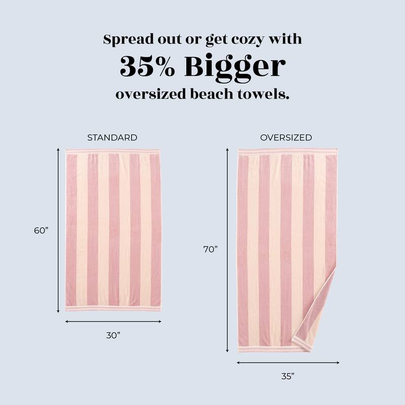 Linery & Co. 100% Cotton Velour Cabana Stripe Beach Towel