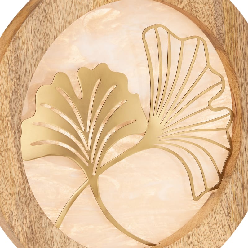 River of Goods Round Decorative Stained Glass Mango Wood Stand - 13" x 3" x 14"