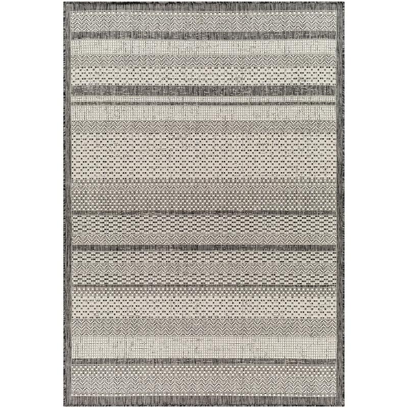 Livabliss Ravello Boho Stripe Indoor/ Outdoor Area Rug - 5'3" x 7' - Charcoal