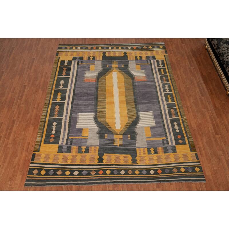 Hand Woven Southwestern Wool Multi-Colored Geometric Area Rug - 12' 10'' X 10' 0''