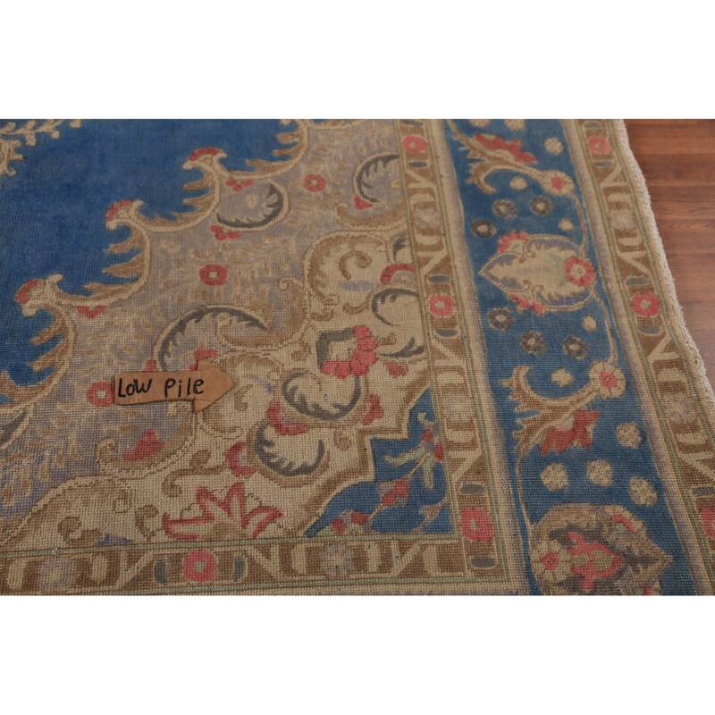 Blue Traditional Tabriz Persian Rug Hand-Knotted Wool Carpet - 9'4"x 12'7"