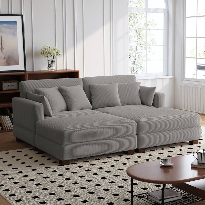 88" Convertible Larger Couch Modular Sectional Sofa Set - Light Grey&4 Pillows