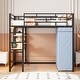 preview thumbnail 41 of 78, Modern Loft Bed with Desk & Wardrobe, Metal Loft Bed Frame with Shelves, USB Power Outlet, LED Light, for Kids Teens Adults Black - Twin