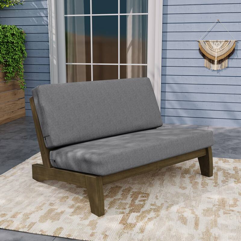 Teak Outdoor Armless Lounge Chair Set Loveseat with Cushions