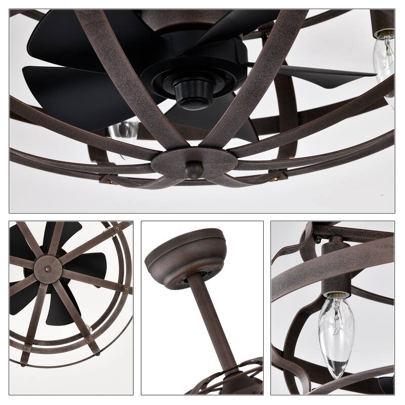 18 inch Low Profile Small Caged Ceiling Fan with Remote Control, 6 Speed Industrial Ceiling Fan Light Kit