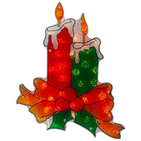 17" Lighted Holographic Candle Christmas Window Silhouette Decoration