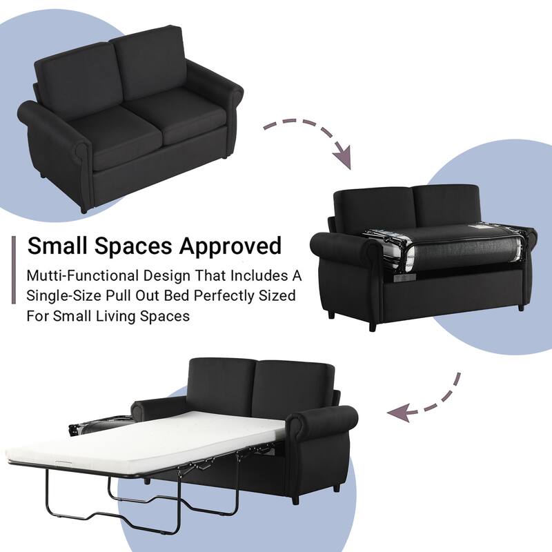 57.9" Orisfur Pull Out Sofa Bed Loveseat Sleeper With Twin Size Memory Mattress With Two Usb Ports For Living Room Spaces
