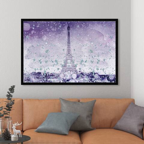 Oliver Gal 'Eiffel Glitter Violet' Cities and Skylines Wall Art Framed Print European Cities - Purple, Purple