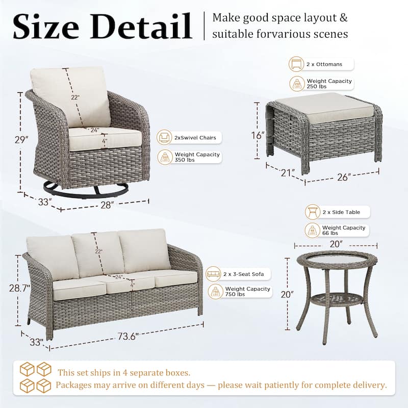 Pocassy Outdoor Patio Furniture Wicker Sofa Chair Set