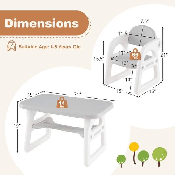 Costway 3-Piece Kids Table and Chair Set Toddler Activity Study Desk - See Details