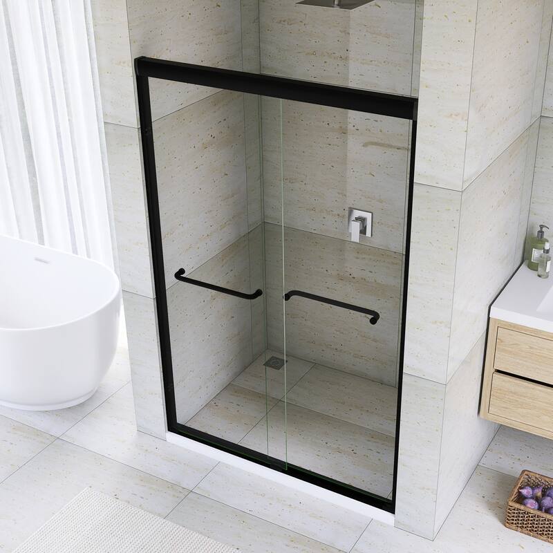 Double Sliding Framed Shower Door in Matte Black Finish