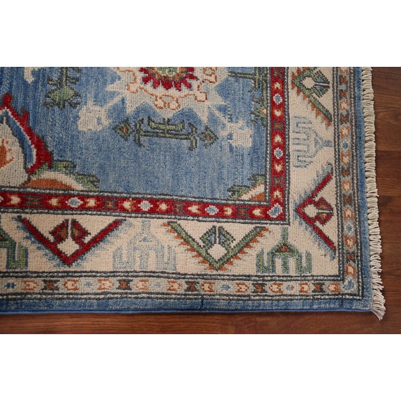 Light Blue Kazak Accent Rug Handmade Oriental Wool Carpet - 2'7" x 4'0"