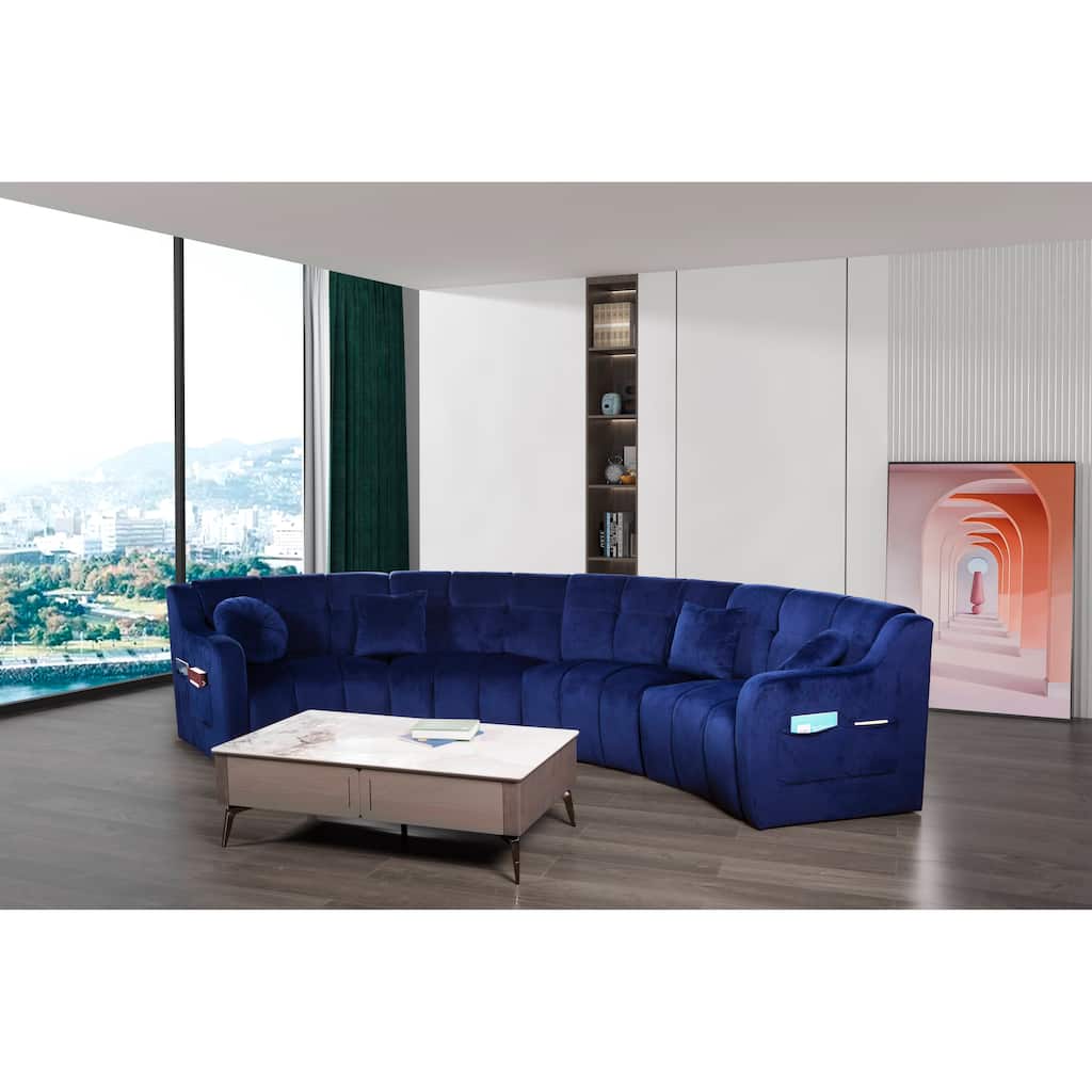 Velvet Symmetrical Modular Legless Curved Floor Sofa - 153"