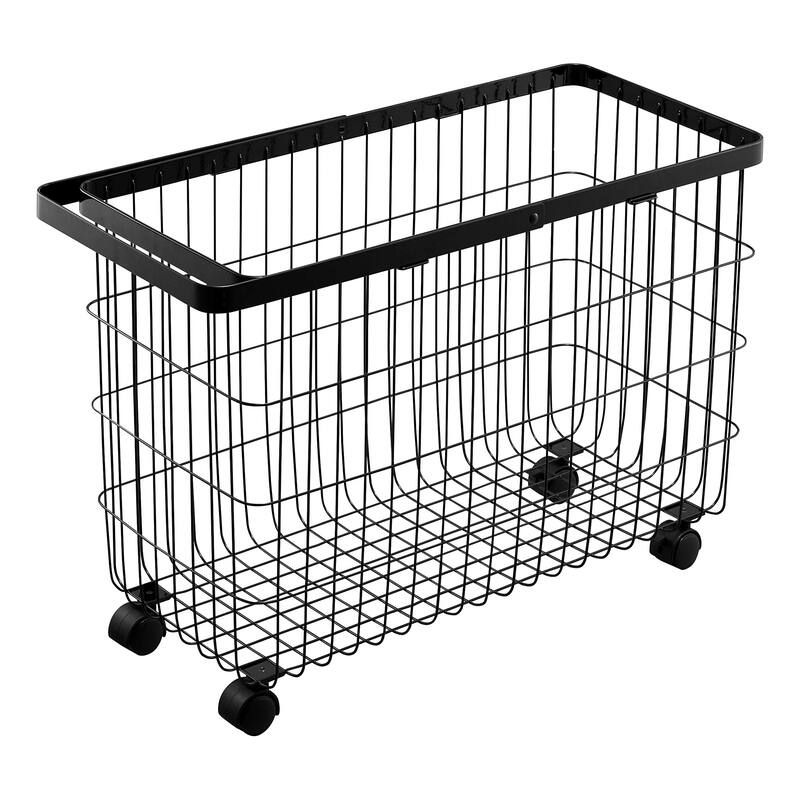 Yamazaki Home Rolling Wire Basket, Steel, 9.8 gallons, 35 liters, Holds 11 lbs - L 9.8 x W 21.5 x H 14.8 inches