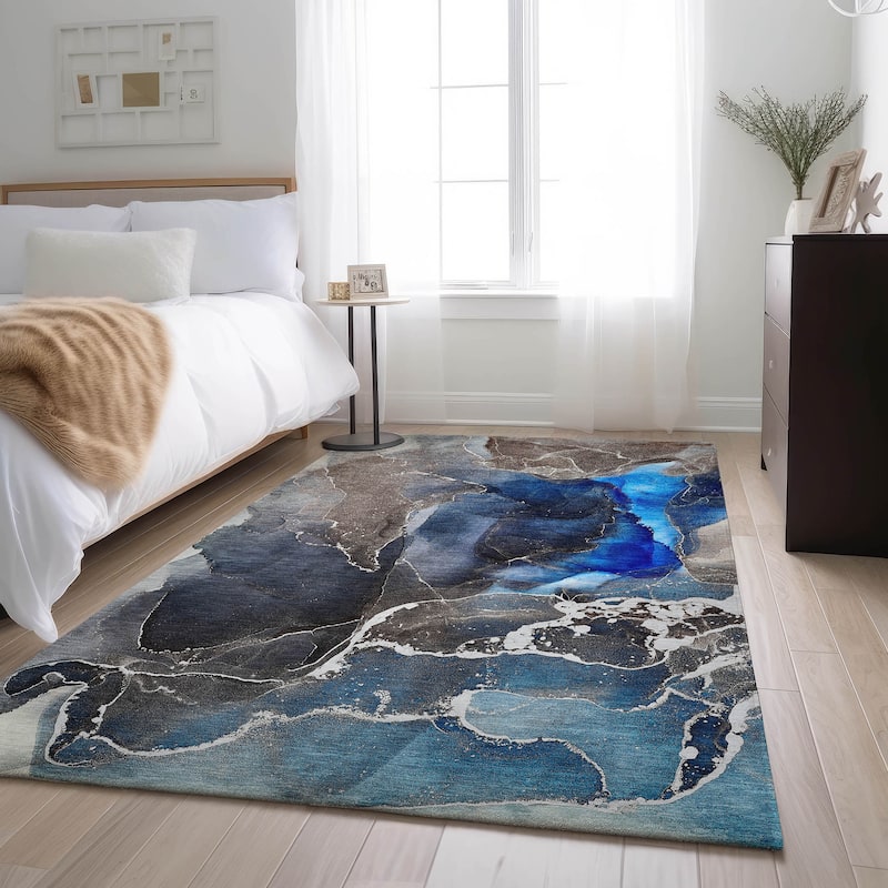 Premium Washable Super Soft Abstract Contemporary Mayfield Rug - Navy - 8' x 10' - Rectangle