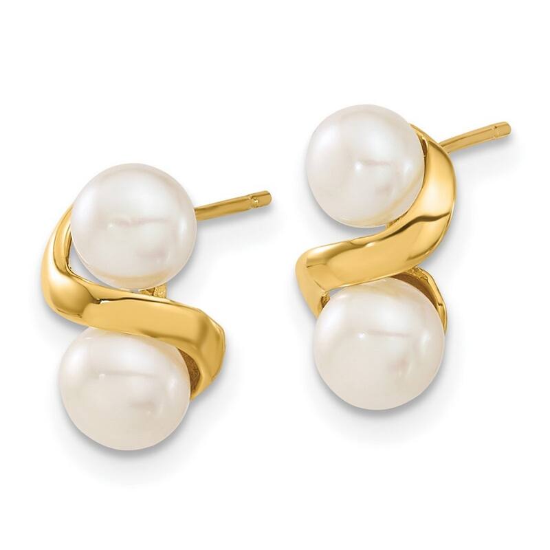 Curata 14k Yellow Gold 5-6mm White Button Freshwater Cultured Pearl Earrings and Pendant Necklace Set