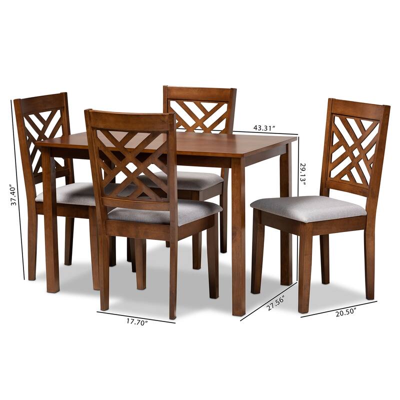 5 Piece Dining Set - Fabric Upholstered Chairs & Walnut Table - Modern Dining Room Furniture