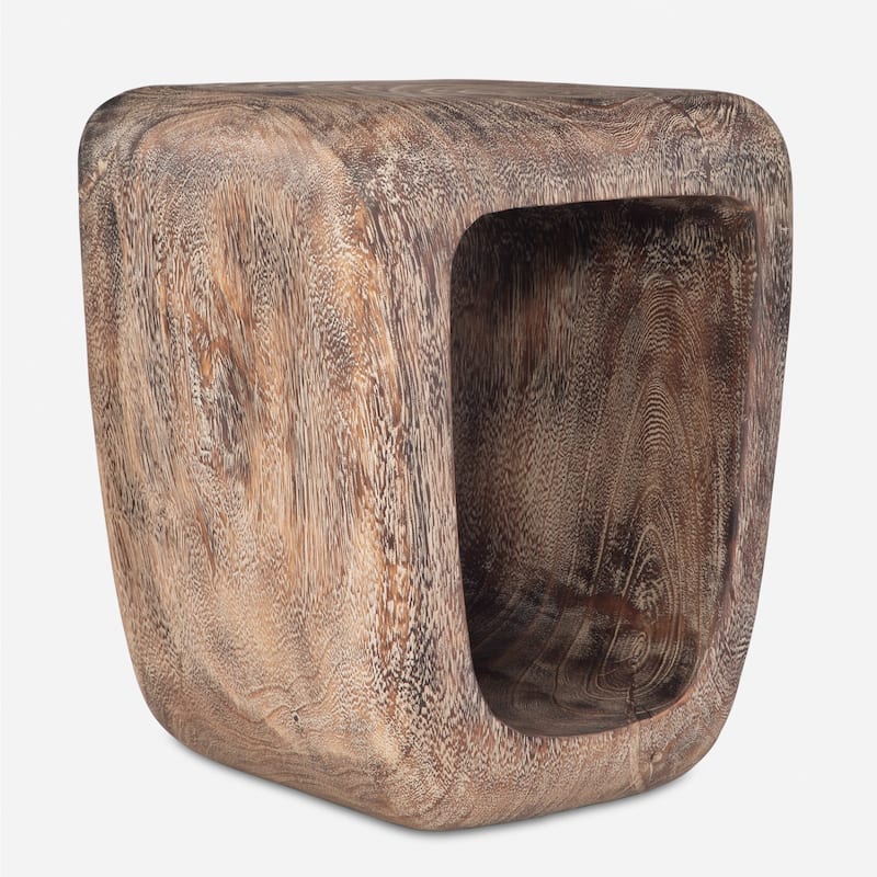 Weathered Style Wooden Accent Stool - 18" - Brown