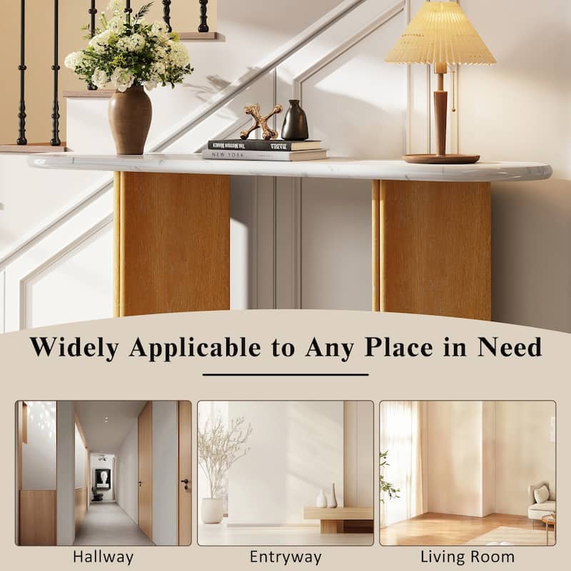 Narrow Console Table, Entryway Table,Natural+White