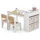 preview thumbnail 2 of 22, Costway Kids Art Table & Chairs Set with Paper Roll Wooden Craft Study - See Details Natural