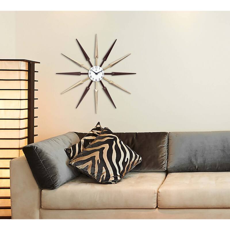 Celeste 24 inch Sunburst Multi-Color Mid Century Wall Clock - Light/Dark Wood Combination - 24.5 x 1.75 x 24.5