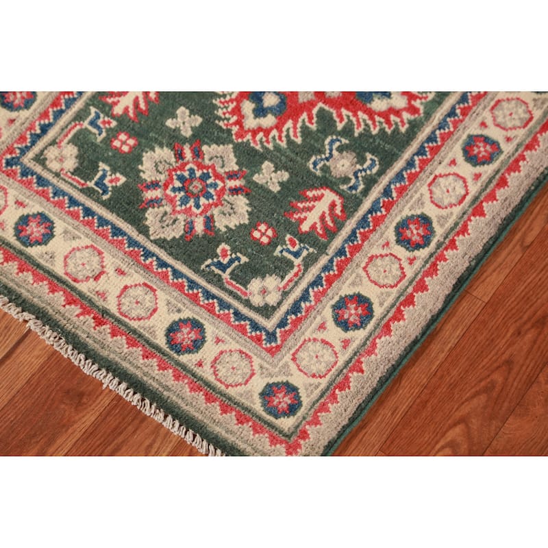 Green Geometric Kazak Oriental Accent Foyer Rug Handmade Wool Carpet - 2'0"x 3'0"