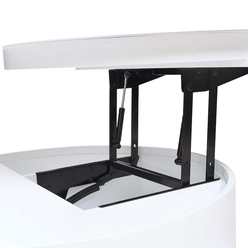 White Round Lift Coffee Table with 1 Drawer in 29.5", Marble and Wood Grain Tabletop