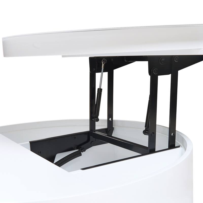 White Round Lift Coffee Table with 1 Drawer