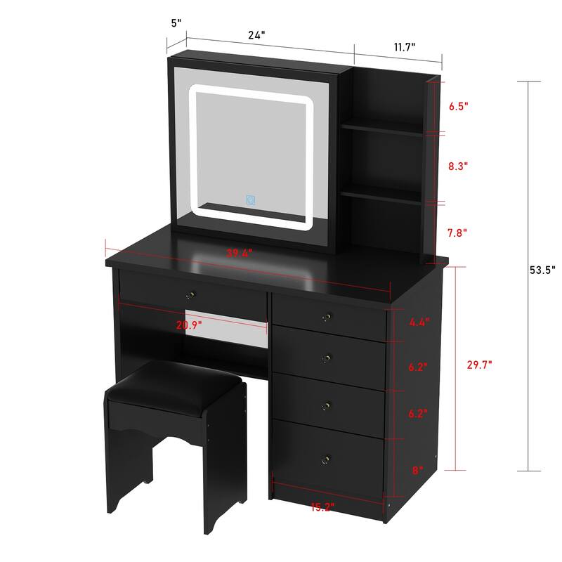 39.4'' Wide Makeup Vanity Set with Stool and Mirror
