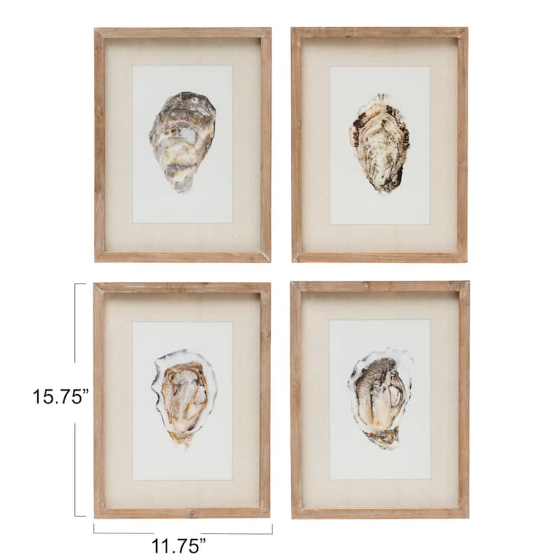 Wood Framed Wall Décor with Oyster, Set of 4 Styles