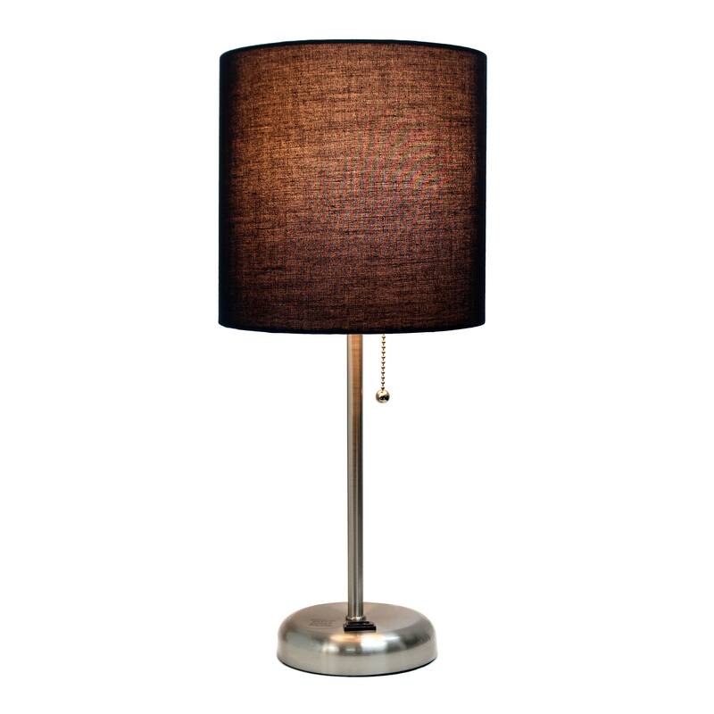 19.5" Power Outlet Metal Lamp in Steel w Aqua Shade