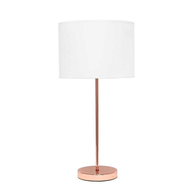 23 in. Rose Gold Finish Table Lamp with White Shade, Durable Stick Lamp for End/Side Tables