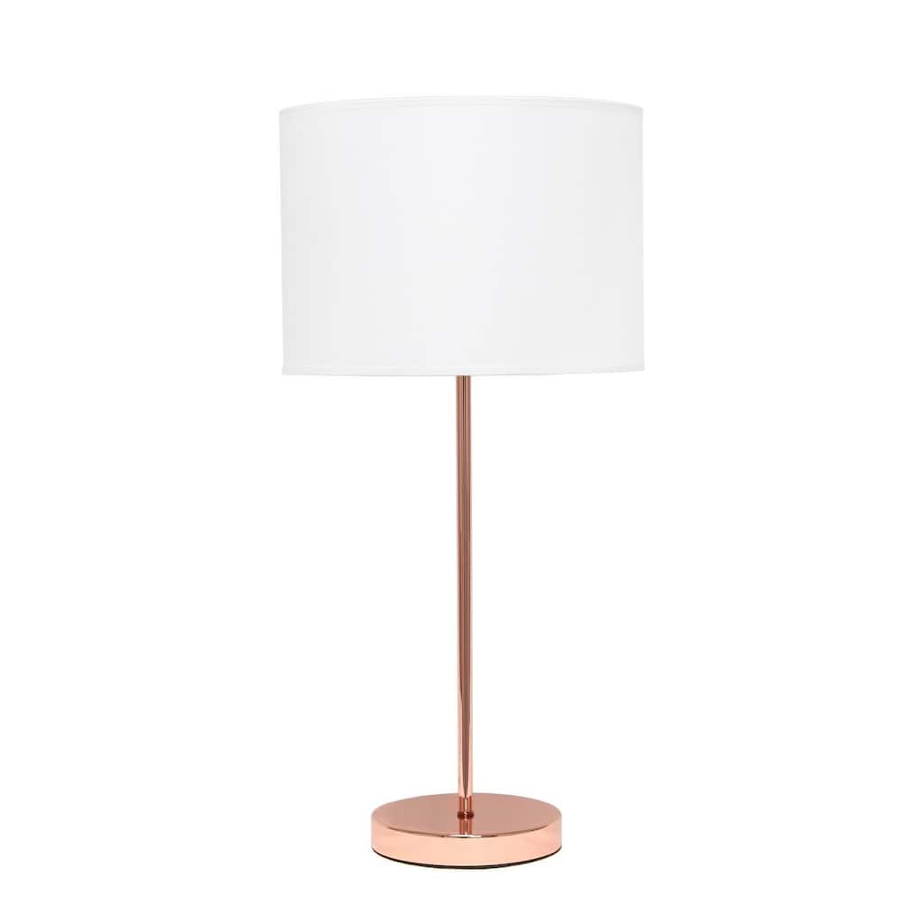 23 in. Rose Gold Finish Table Lamp with White Shade, Durable Stick Lamp for End/Side Tables