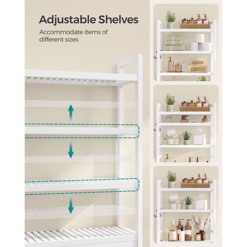 3-Tier Tall Freestanding Wicker Over-the-Toilet Storage Organizer with 3 Hight Adjustable Middle Shelf
