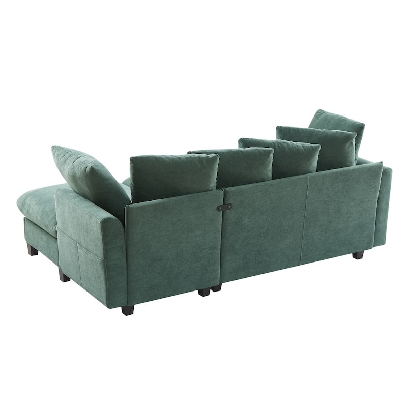 83" Upholstered Sectional Sofa with Movable Ottoman and Six Pillows, Ample Storage Space