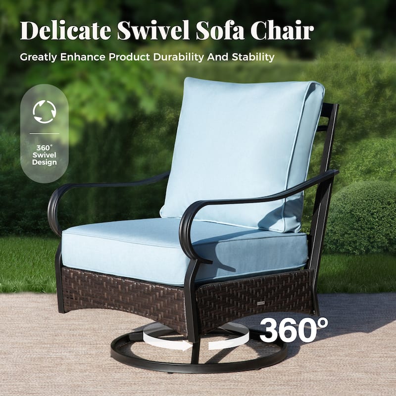 MAISON ARTS 4-Piece Rattan Wicker Patio Furniture Set with Swivel Chairs, Metal Frame & Coffee Table for Outdoor Spaces