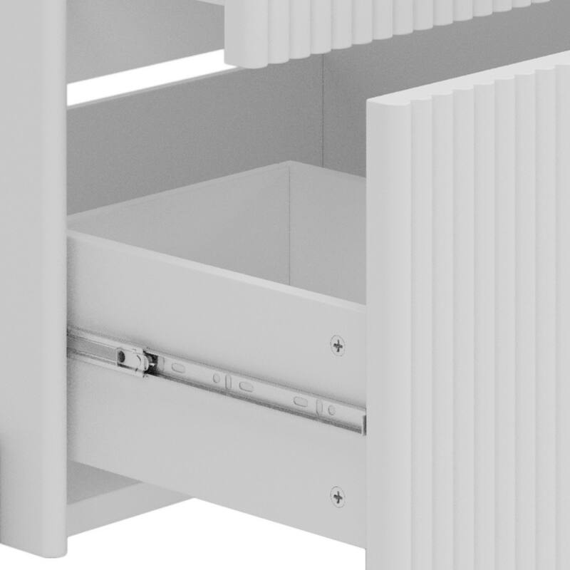 Bathroom Vanity with Ceramic Sink, Freestanding Bathroom Storage Cabinet, Fluted Bathroom Vanity with 2 Full-Extension Drawers