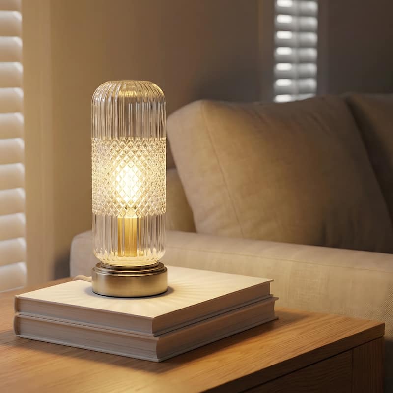 11.6'' Touch Control Glass Table Lamp with Antique Bronze Base, UL Listed, bulb not included - Bedside & Accent Lamp - Clear