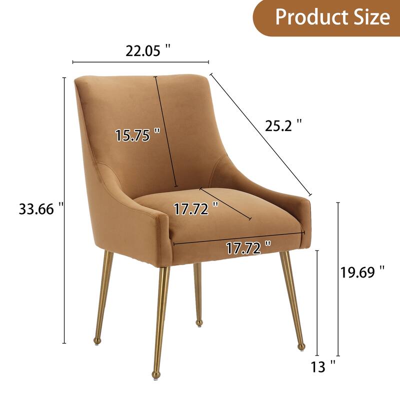 Clihome Stainless Steel Frame Dining Velvet Side Chairs(Set of 2)