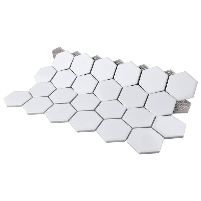 Merola Tile Metro 2" Hex Glossy White 11-1/8" x 12-5/8" Porcelain Floor and Wall Tile