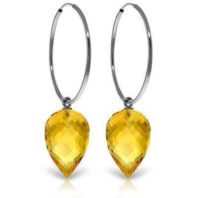 14K Solid Gold Hoop Earrings w/ Pointy Briolette Drop Citrines
