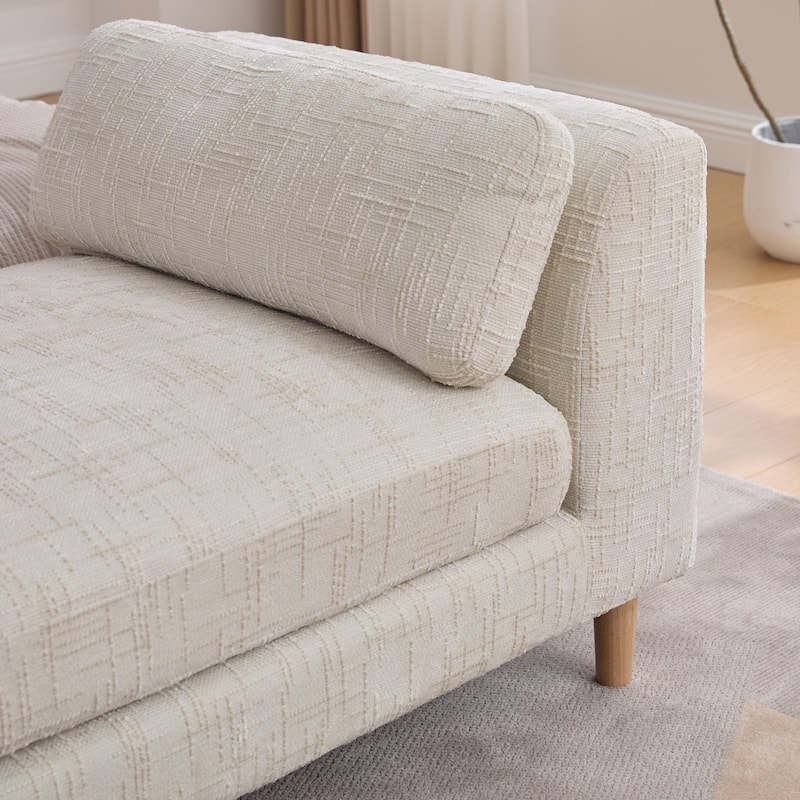 Modern 83.1" Upholstered End of Bed Bench with Armrests, Chenille Accent Reading Bench with Pillows and Wood Legs for Bedroom