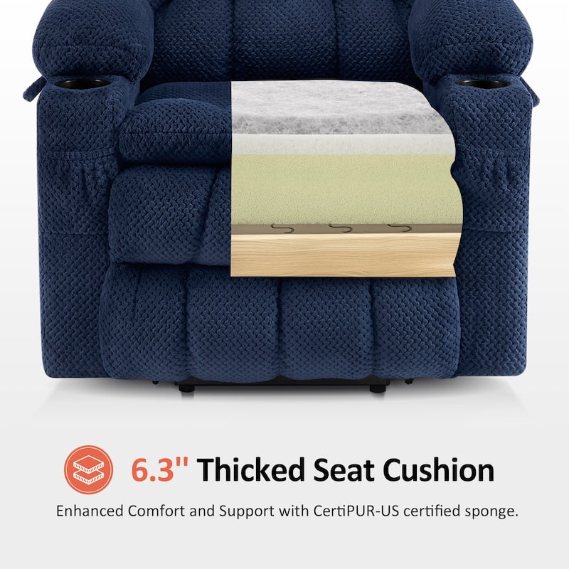 MCombo Medium Dual Motor Power Lift Recliner Chair Infinite Position, Massage and Heat, Extended Footrest, Fabric 7890