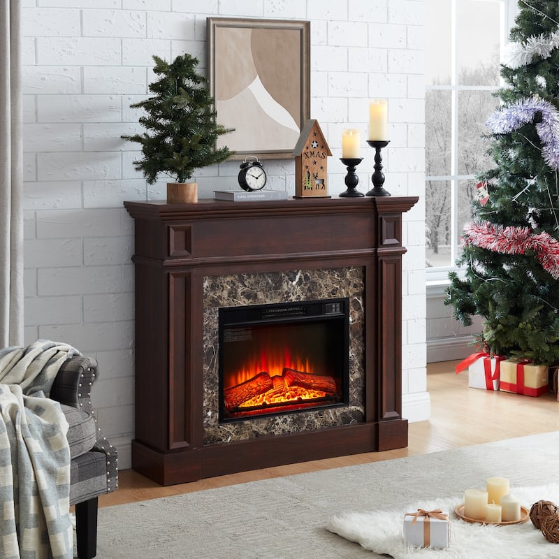 GDFStudio - Hearthstone Traditional Storage Electric Fireplace with Mantel and Realistic LED Flame - 23" Fireplace - Cherry